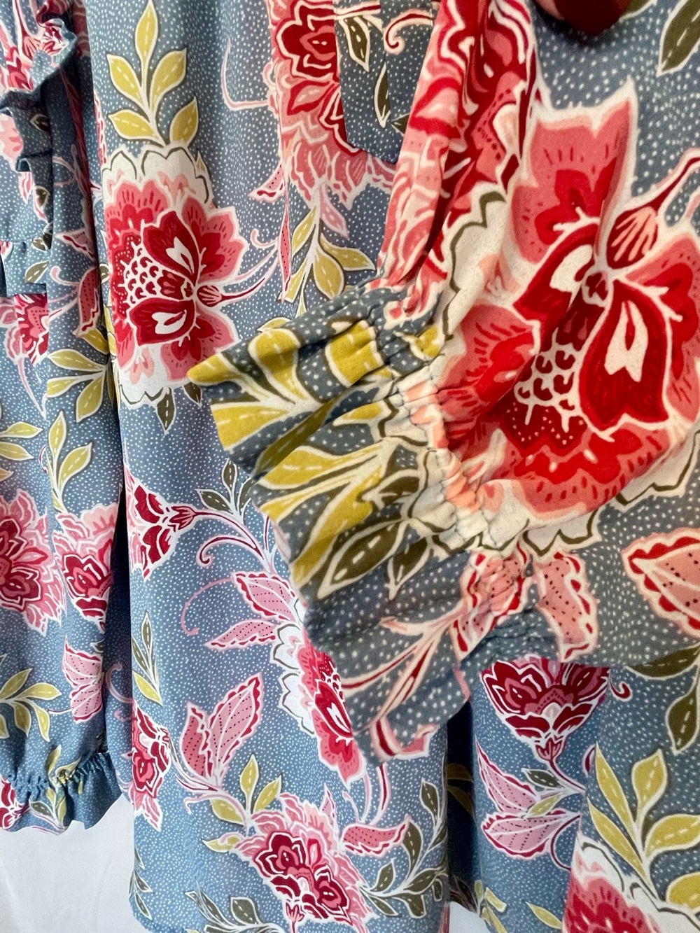 LOFT Blue Floral Ruffle-Neck Blouse - Picture 6 of 8